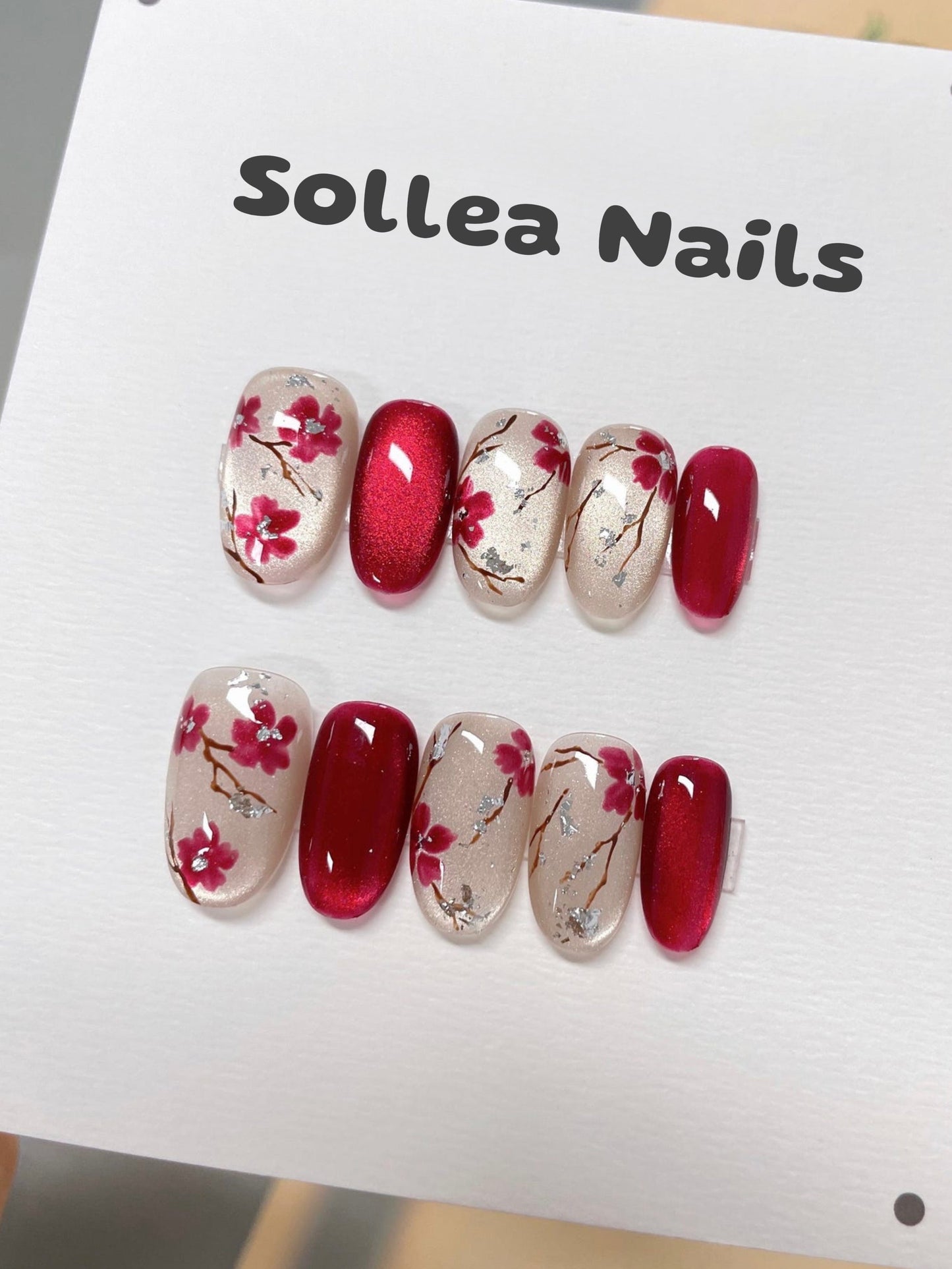 Cherry Blossom Red Nails