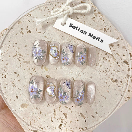 Beige Purple Shimmer Nails