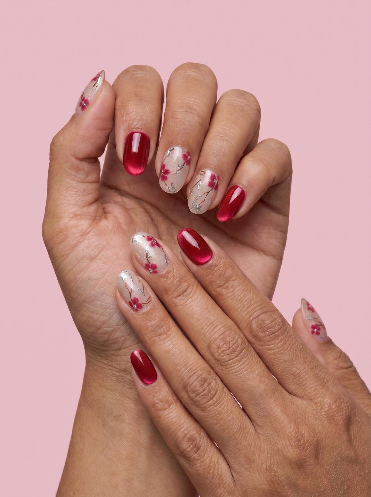 Cherry Blossom Red Nails