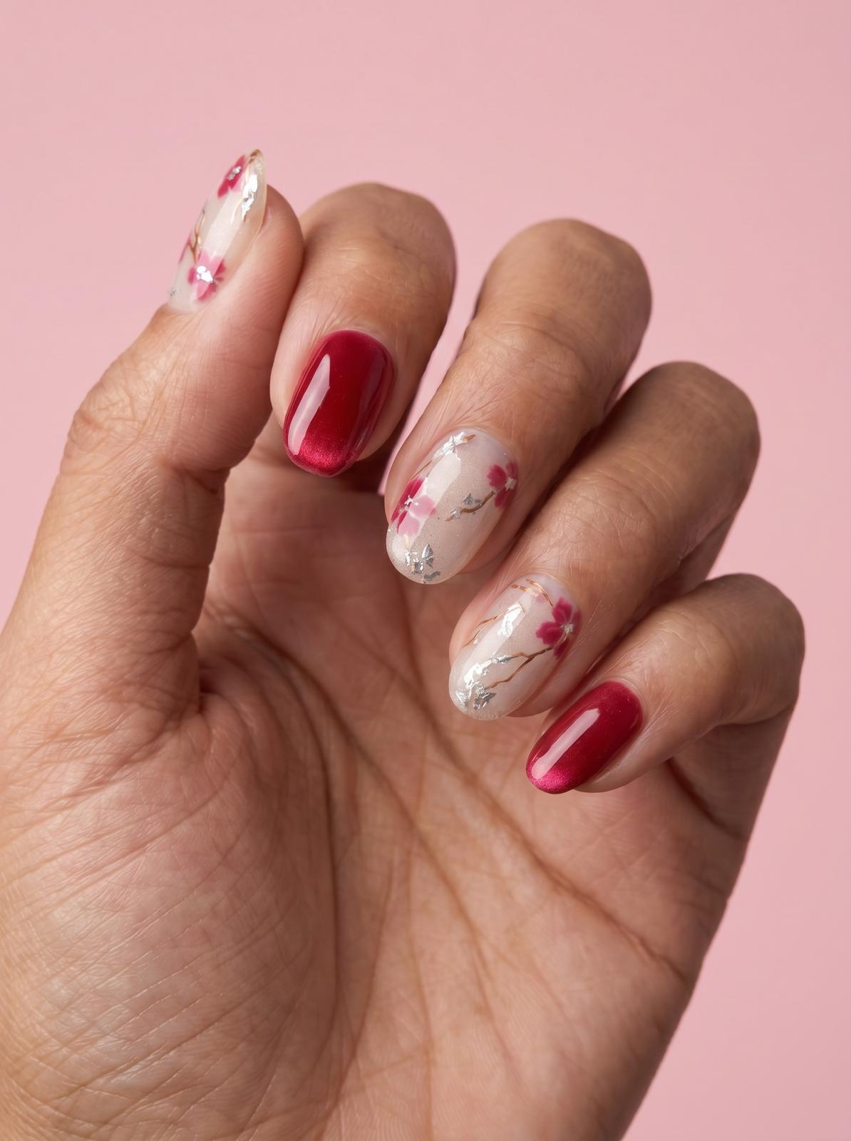 Cherry Blossom Red Nails