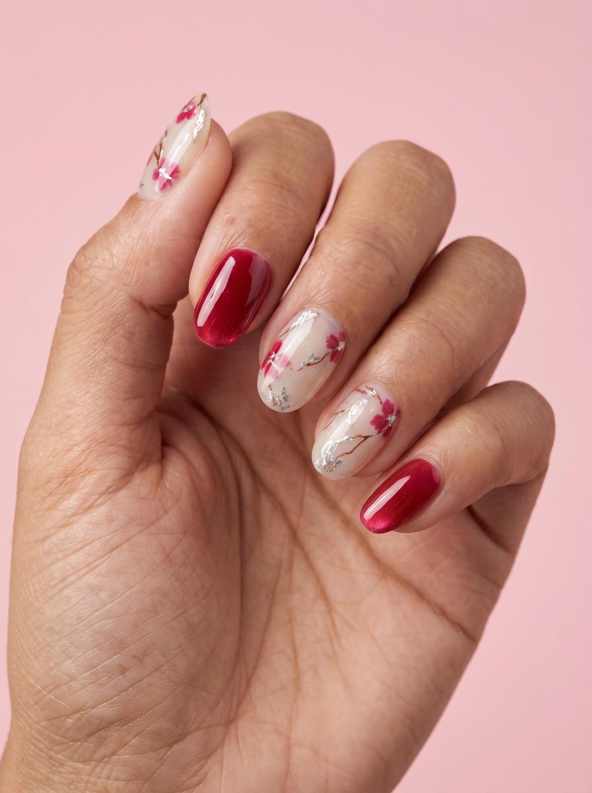 Cherry Blossom Red Nails