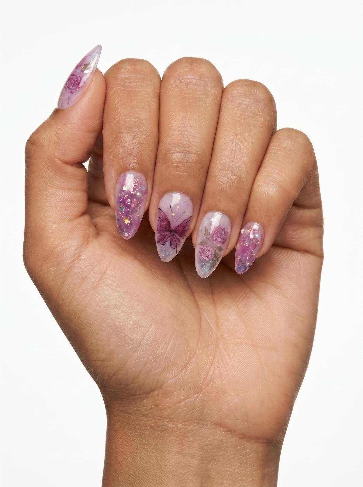 Fluttering Rose Nails
