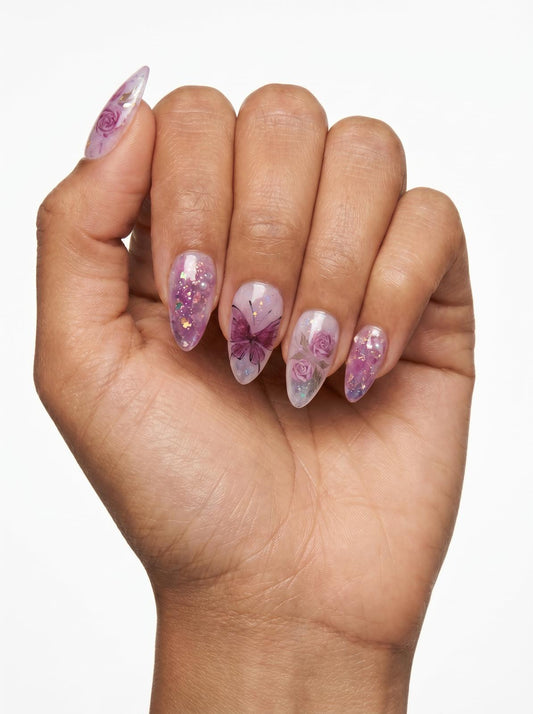 Fluttering Rose Nails