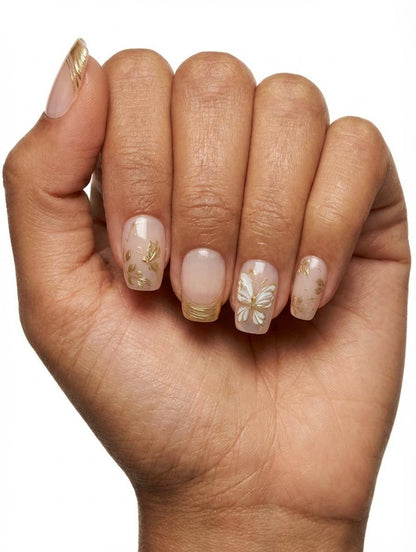 Nude Nails with Gold Butterflies