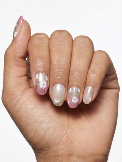 Pink Beige Floral Nails