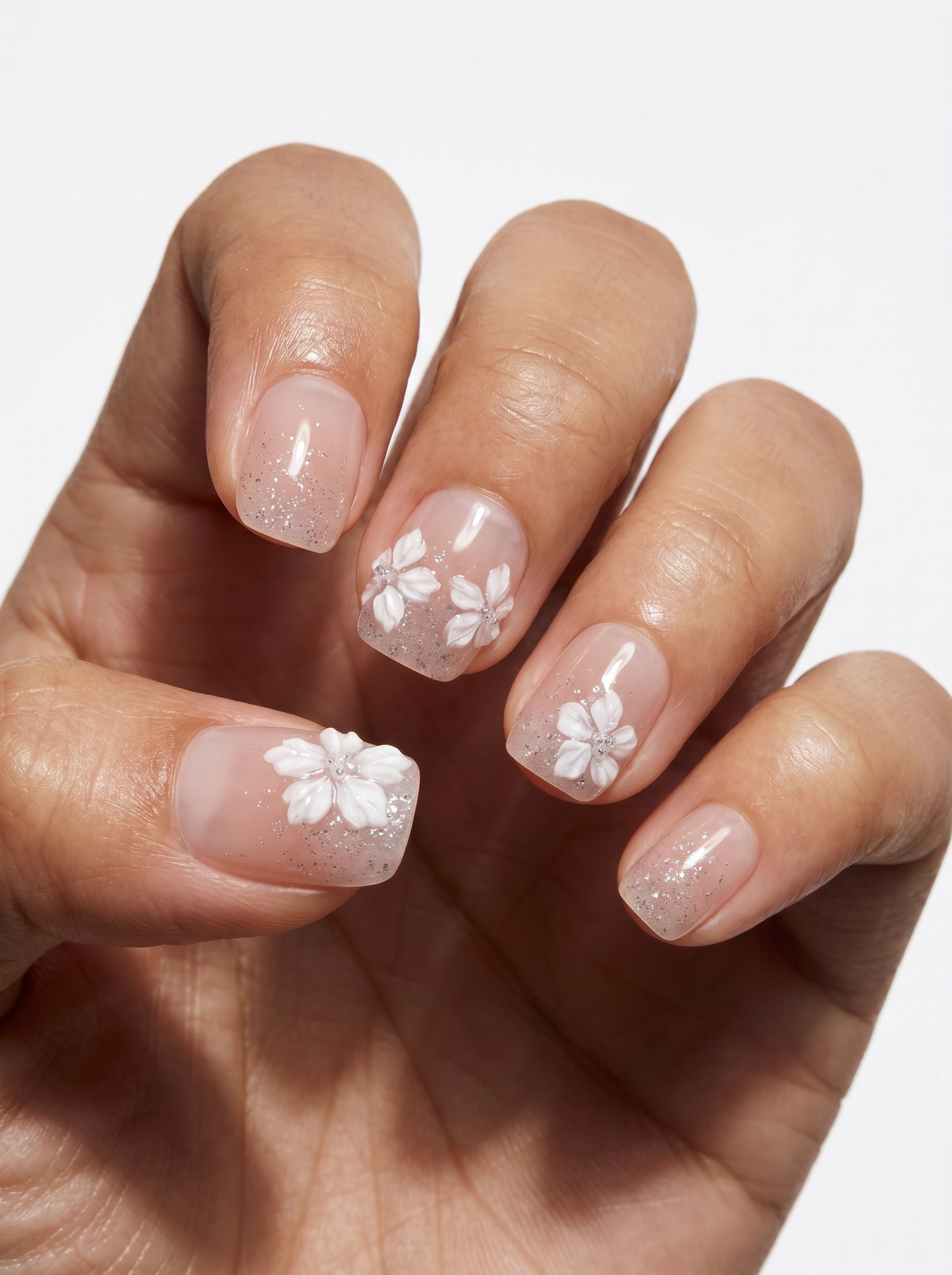 Blush Floral Glitter Nails