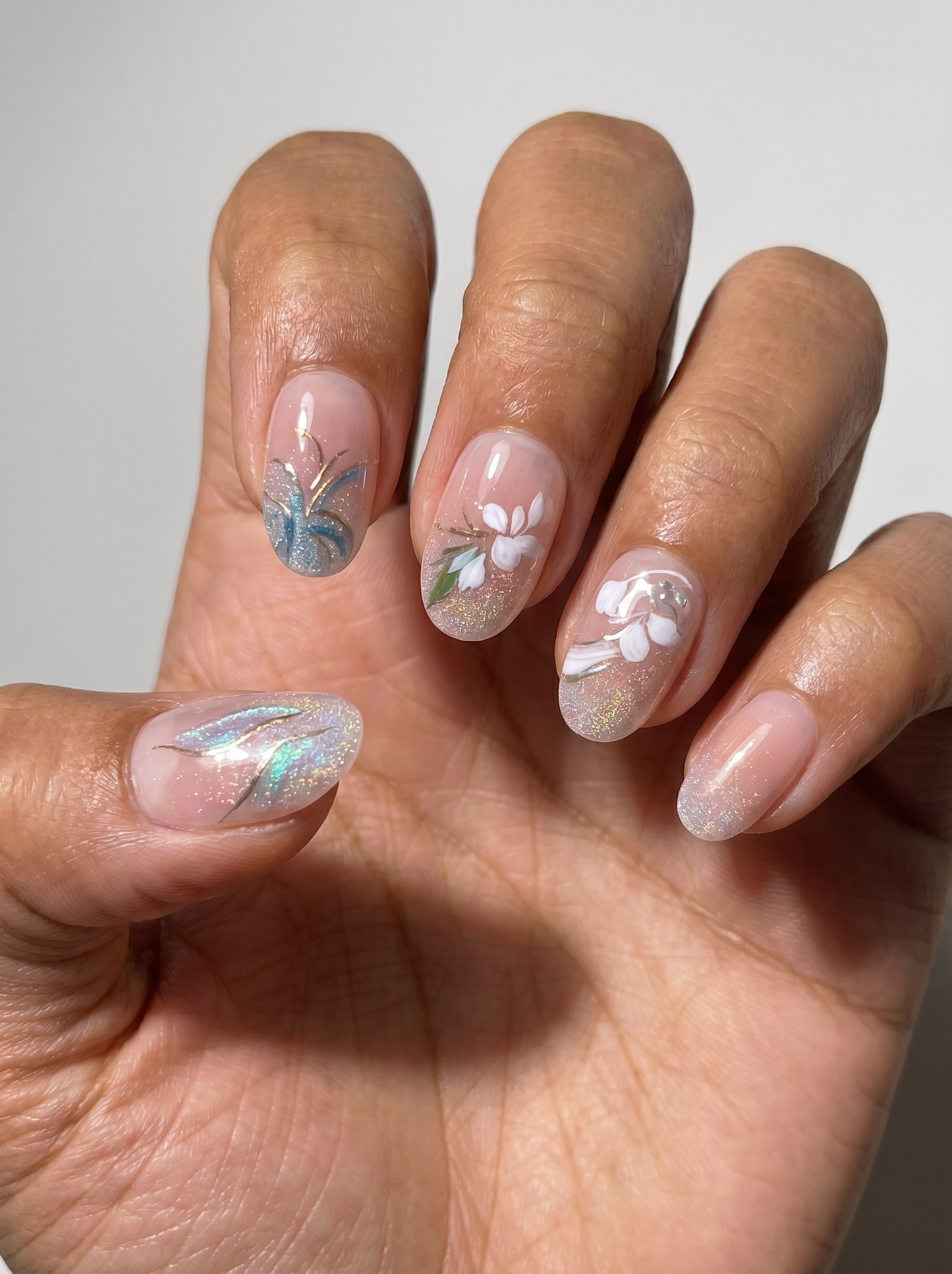 Blush White Floral Nails