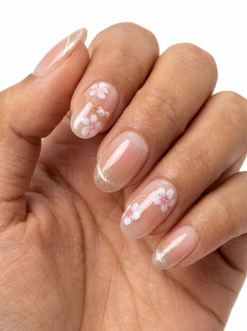 Golden Blossom Nails