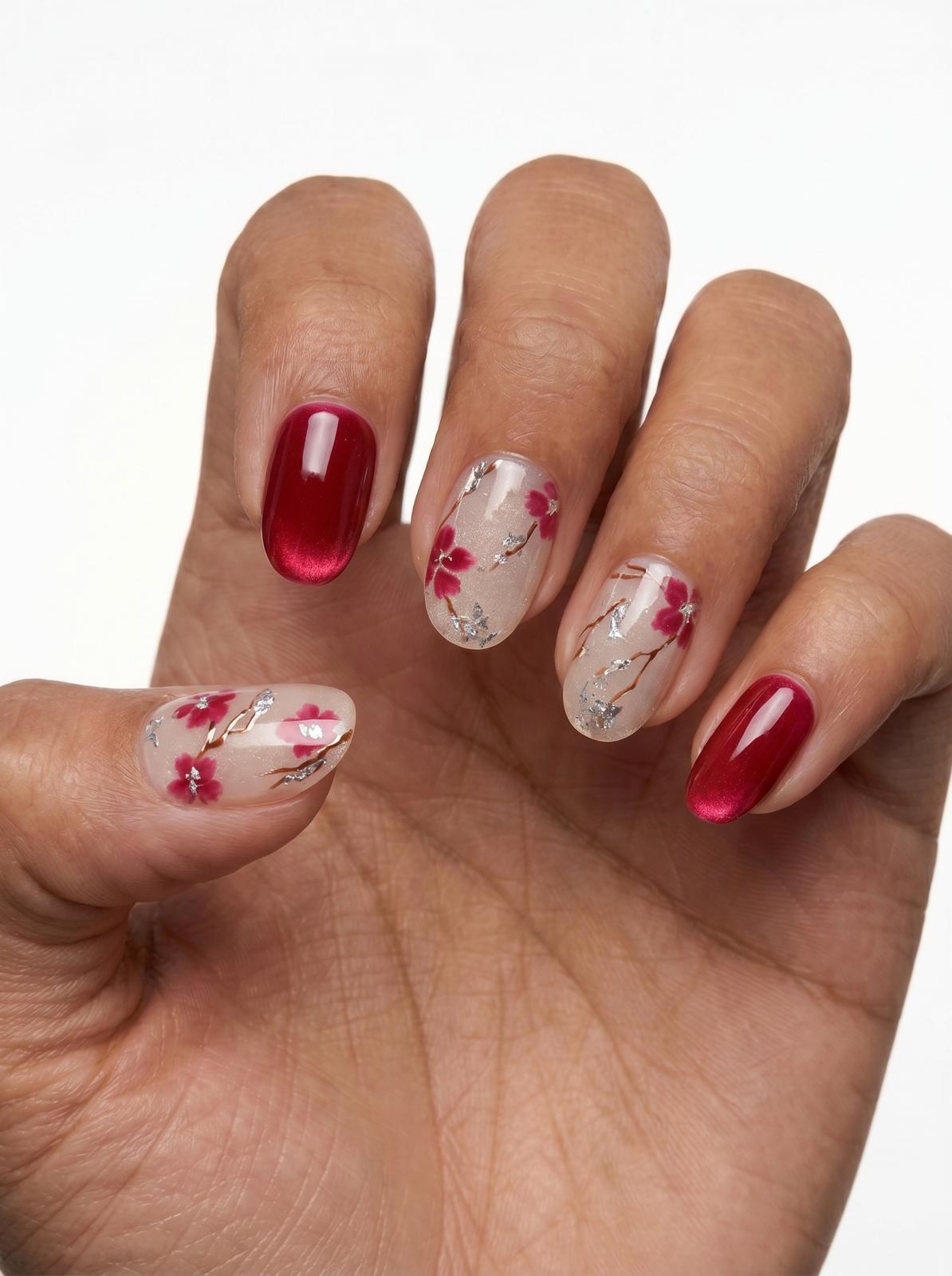 Cherry Blossom Red Nails