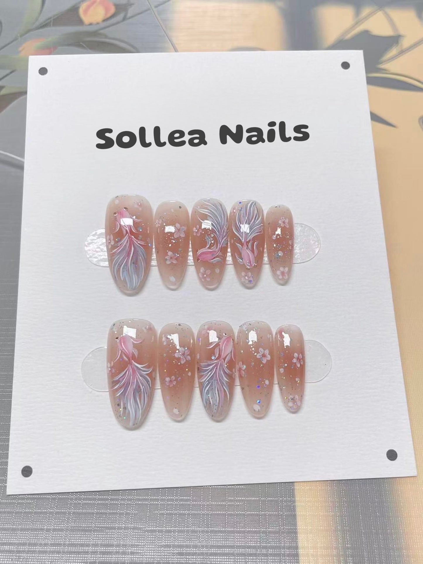 Nude Floral & Fish Nails