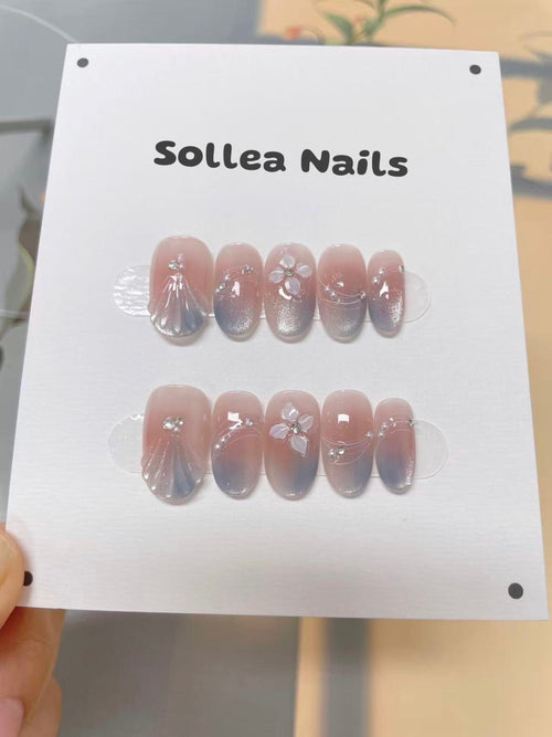 Gradient Shell Floral Nails