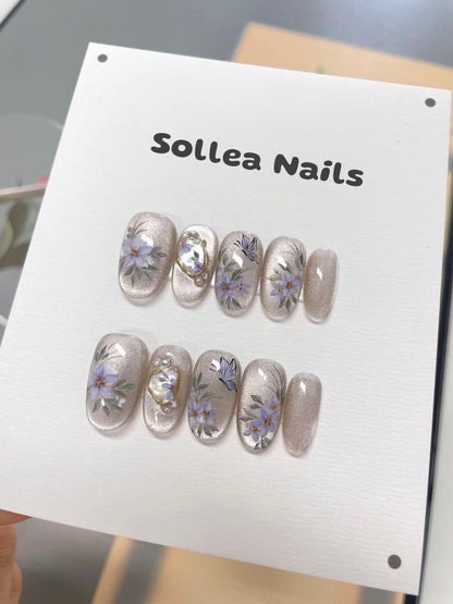 Beige Purple Shimmer Nails