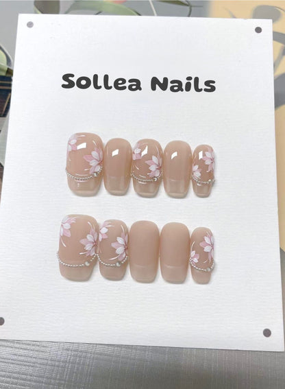 Nude Blossom Accents Nails