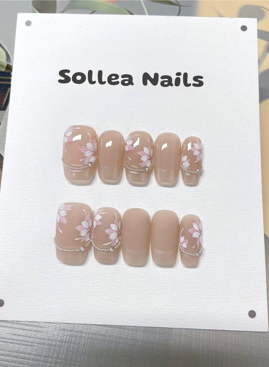Nude Blossom Accents Nails