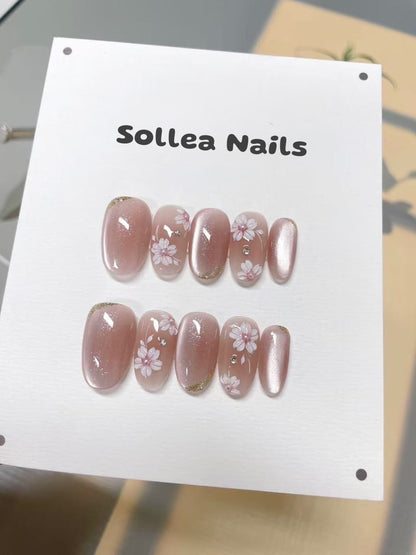 Nude Floral Shine Nails