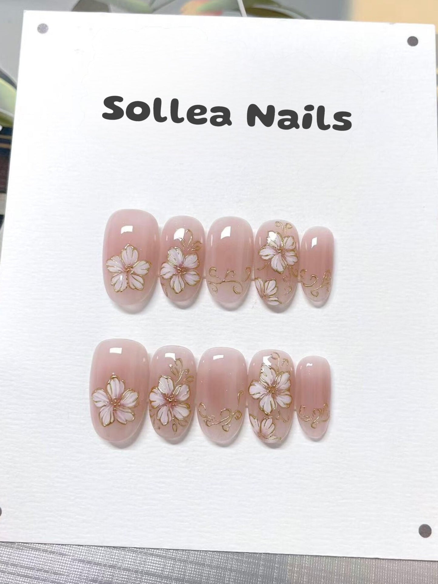 Blush Gold Florals Nails