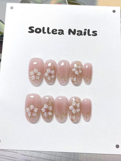 Blush Gold Florals Nails