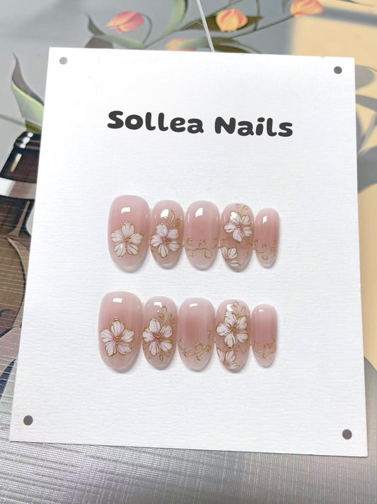 Blush Gold Florals Nails
