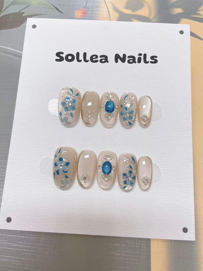 Sapphire Bloom Nails