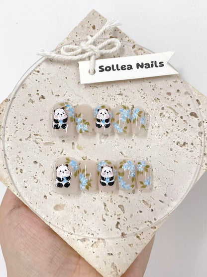 Panda Floral Nude Nails
