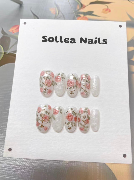 Pearly Pink Rose Nails