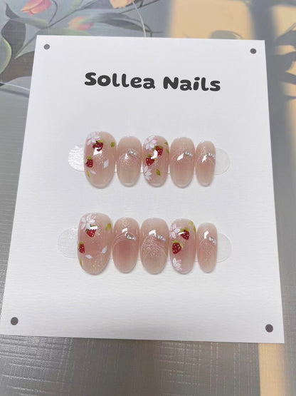 Strawberry Floral Nude Nails