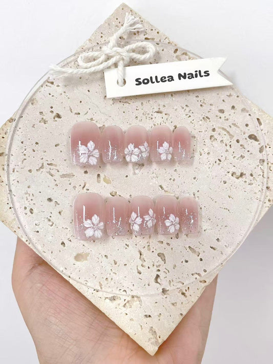 Blush Floral Glitter Nails