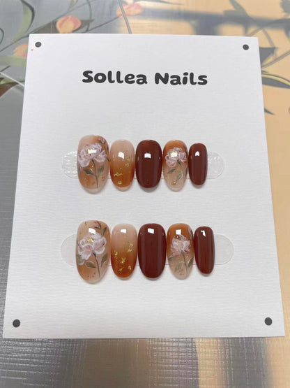 Floral Earth-Tone Nails