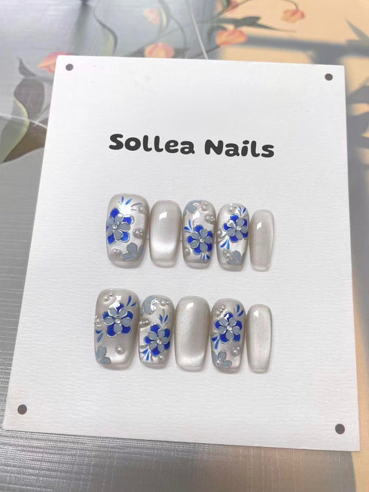 Blue Petal Nails