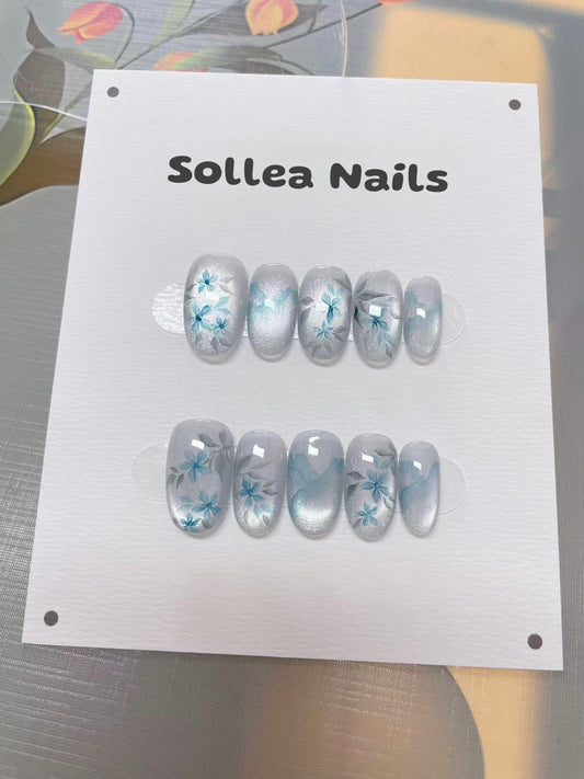 Blue Bloom Nails