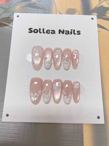 Blush Crystal Bloom Nails