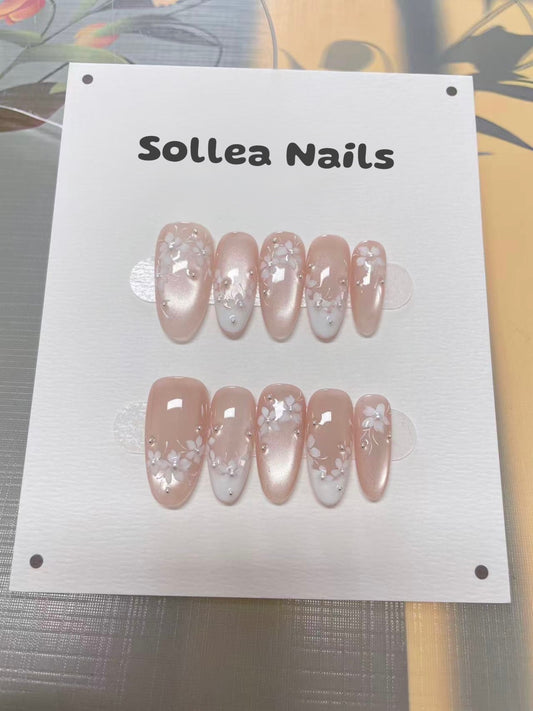 Blush Crystal Bloom Nails