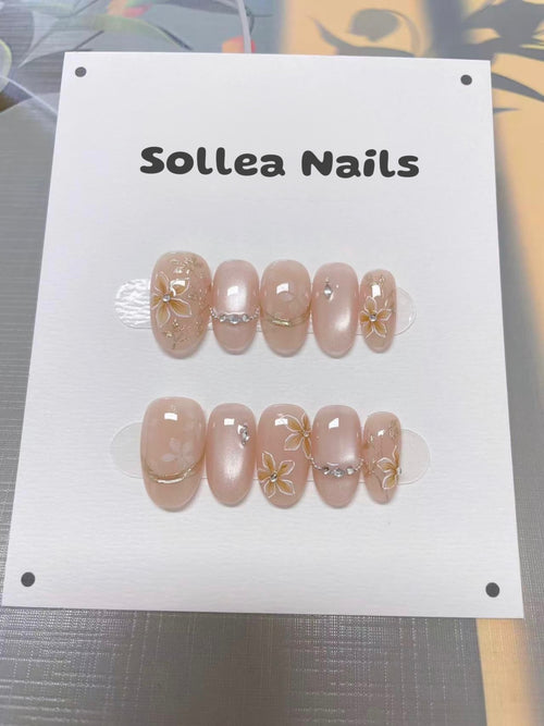 Golden Blossom Nails