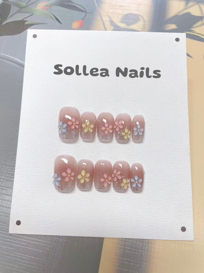 Pastel Bloom 3D Nails