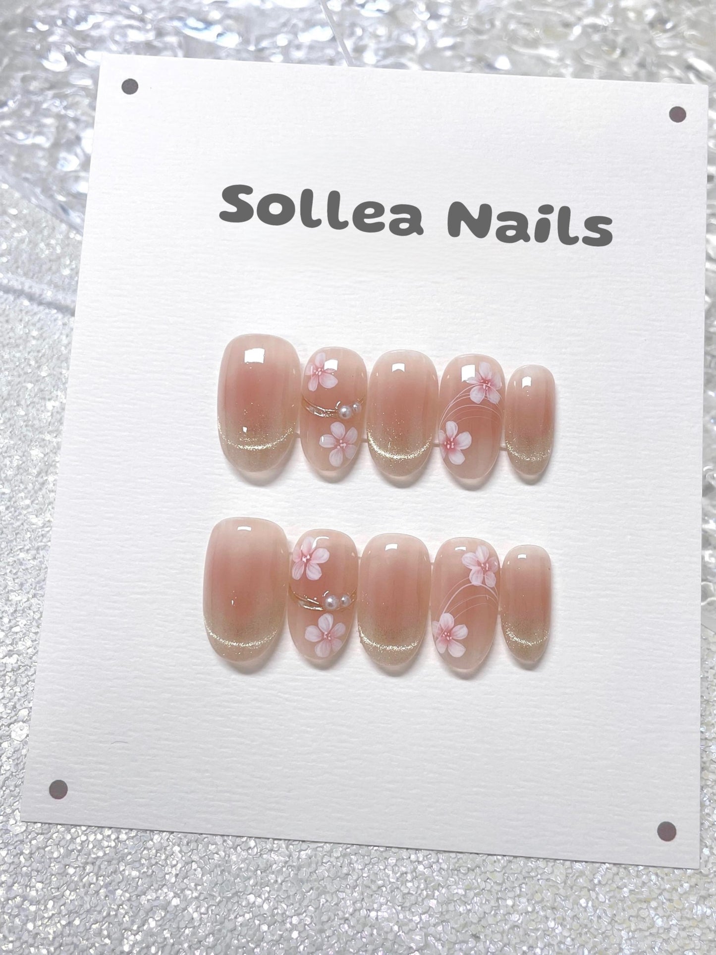 Golden Blossom Nails