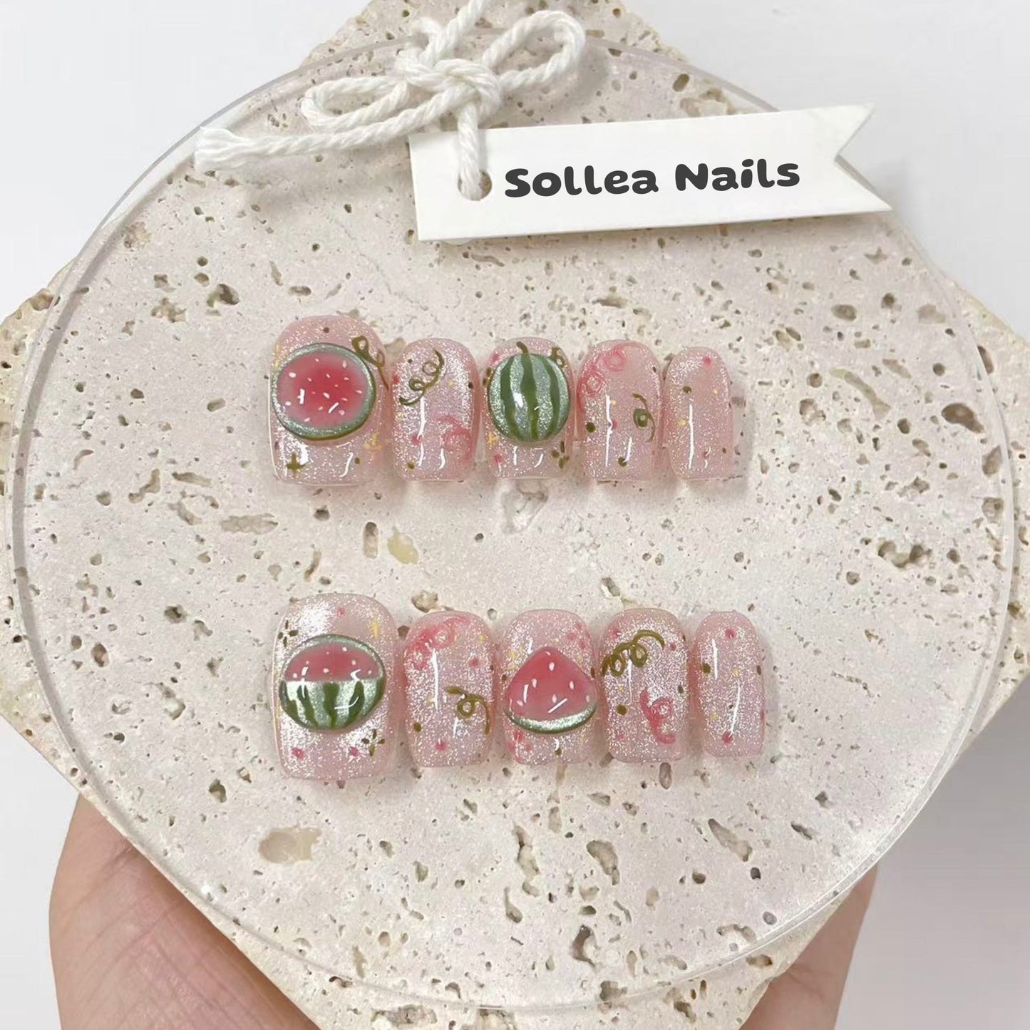 Watermelon Sparkle Nails