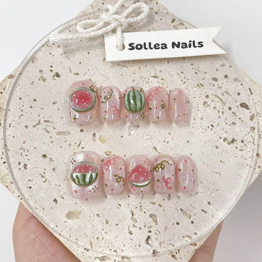 Watermelon Sparkle Nails