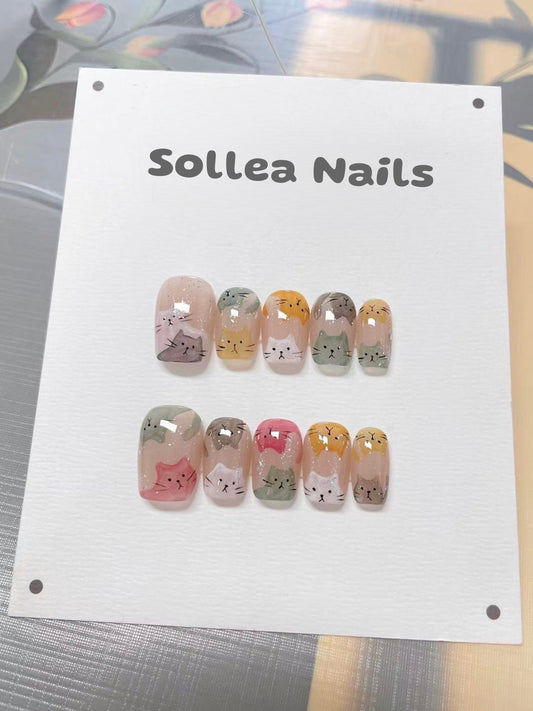 Pastel Kitty Nails