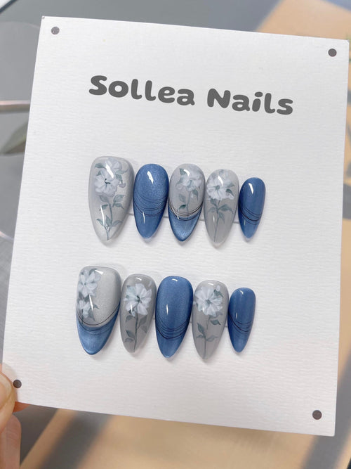 Blue Whisper Florals Nails