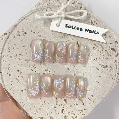 Nude Pastel Butterflies Nails