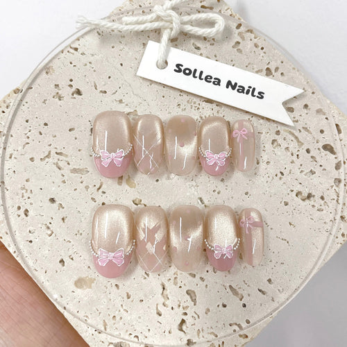 Pink Bow Charm Nails