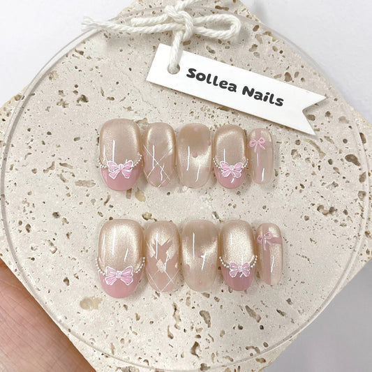 Pink Bow Charm Nails