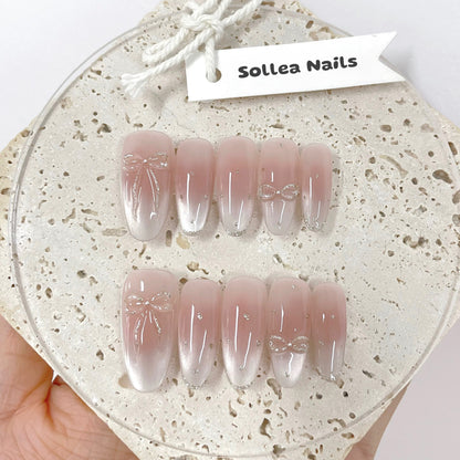 Nude Bow Ombre Nails