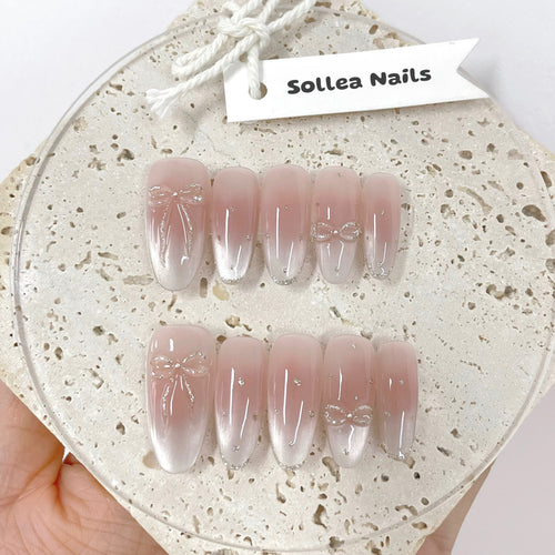 Nude Bow Ombre Nails