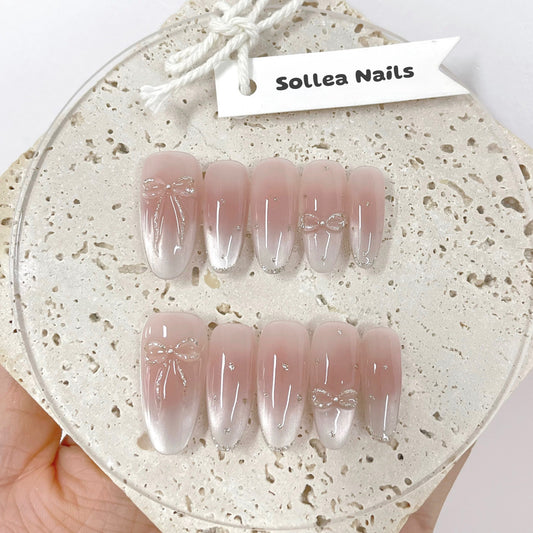 Nude Bow Ombre Nails