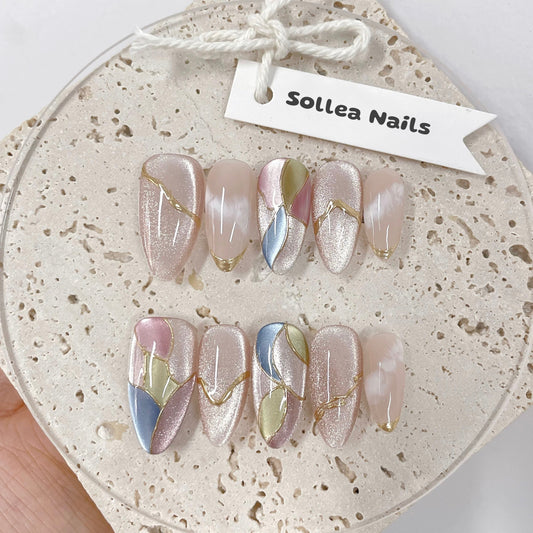 Marble Bloom Pink Nails