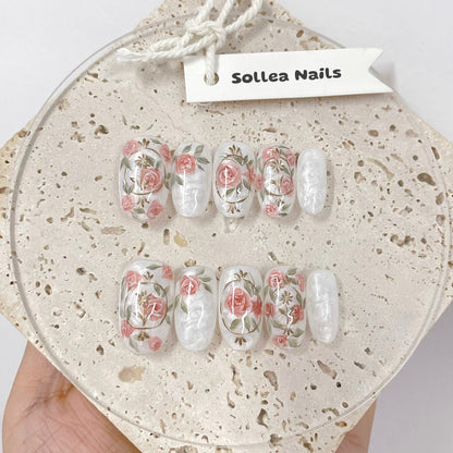 Pearly Pink Rose Nails