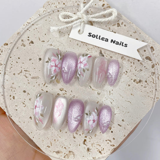 Lavender Pearl Florals Nails